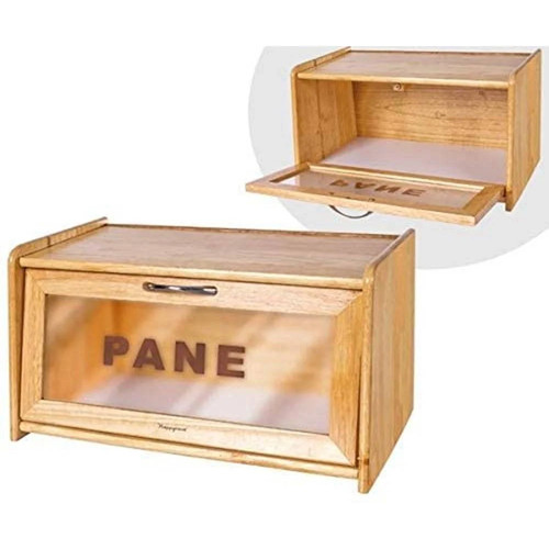 Portapane legno con vetrina - in,